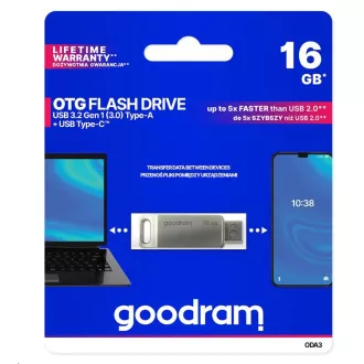 GOODRAM Flash Disk 16GB ODA3, USB 3.2, stříbrná