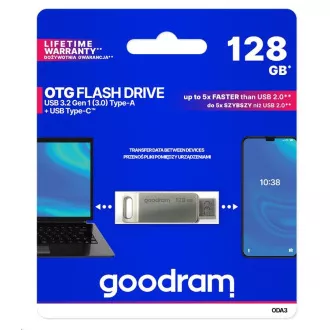 GOODRAM Flash Disk 128GB ODA3, USB 3.2, stříbrná