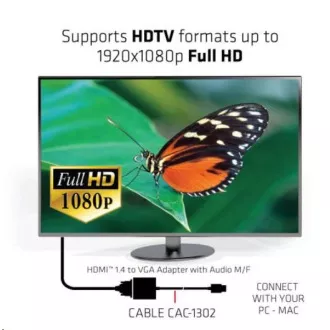 Club3D Adaptér HDMI 1.4 na VGA (M/F), Active with audio