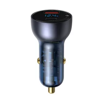 Baseus Particular Digital Display duální adaptér do automobilu USB-A QC + USB-C 65W, šedá
