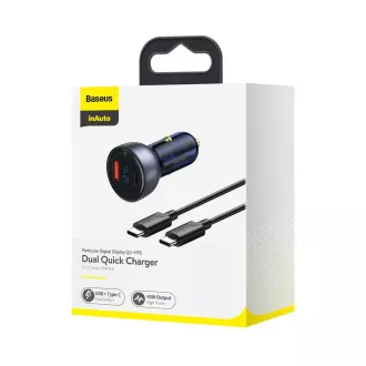 Baseus Particular Digital Display duální adaptér do automobilu USB-A QC + USB-C 65W, šedá