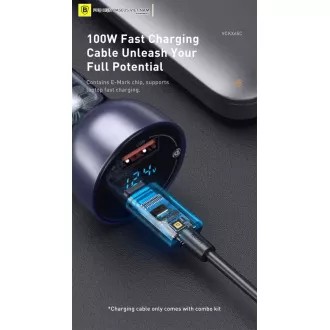 Baseus Particular Digital Display duální adaptér do automobilu USB-A QC + USB-C 65W, šedá