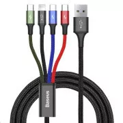 Baseus rychlý nabíjecí / datový kabel 4v1 Lightning + 2* USB-C + Micro USB 3, 5A 1, 2m, černá