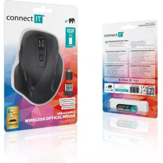 CONNECT IT Dual SmartSwitch bezdrátová optická myš, USB-A, USB-C (+ 1x AA baterie zdarma), černá