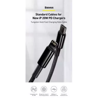 Baseus Tungsten Gold rychlonabíjecí / datový kabel USB-C na Lightning PD 20W 1m, černá