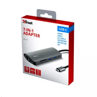 TRUST Dokovací stanice DALYX USB-C 7v1, 1xHDMI, 1xUSB-C, 2xUSB, 1x RJ45, šedá