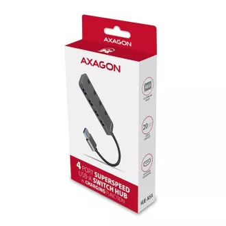 AXAGON HUE-MSA, 4x USB 3.2 Gen 1 SWITCH hub, kovový, micro USB nap. konektor, kabel USB-A 20cm