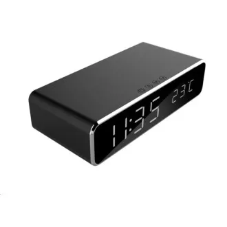 GEMBIRD digitální budík s funkcí bezdrátového nabíjení, black/černá