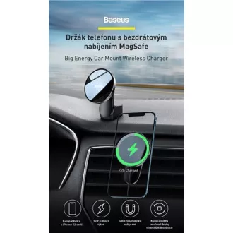 Baseus Big Energy držák s bezdrátovým nabíjením 15W černá (kompatibilní s Apple iPhone 12 Series) Baseus Big Energy držák s bezdrátovým nabíjením 15W černá (kompatibilní s Apple iPhone 12 Series)