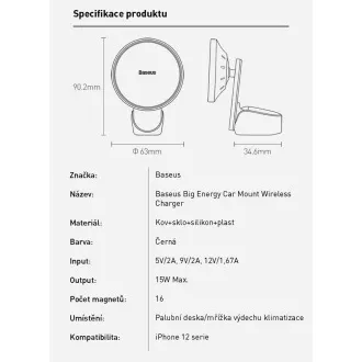 Baseus Big Energy držák s bezdrátovým nabíjením 15W černá (kompatibilní s Apple iPhone 12 Series) Baseus Big Energy držák s bezdrátovým nabíjením 15W černá (kompatibilní s Apple iPhone 12 Series)