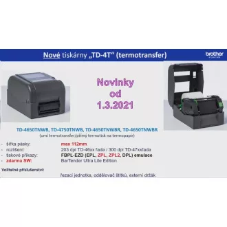 BROTHER tiskárna štítků TD-4750TNWB (tisk štítků, 300 dpi, max šířka štítků 112 mm) USB, LAN, WiFi, Bluetooth, RS-232C