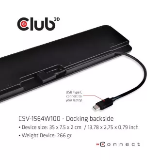 Club3D Dokovací stanice USB-C 14v1, 1xDP, 1xHDMI, 1xVGA, 2xUSB-C, 5xUSB, čtečka SD karet, 1xRJ45, černá
