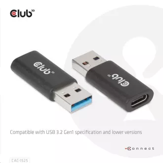 Club3D adaptér USB 3.2 Gen1 Type A na USB 3.2 Gen1 Type C (M/F), černá