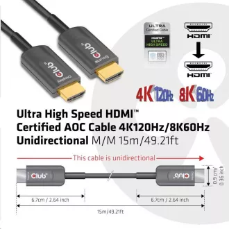 Club3D Kabel HDMI, Ultra Rychlý HDMI™ Certifikovaný AOC Cable, 4K120Hz/ 8K60Hz (M/M), 15m Club3D Kabel HDMI, Ultra Rychlý HDMI™ Certifikovaný AOC Cable, 4K120Hz/ 8K60Hz (M/M), 15m