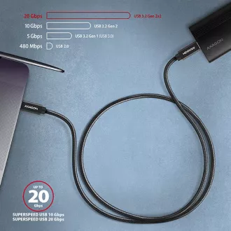 AXAGON BUCM32-CM20AB, SPEED+ kabel USB-C <-> USB-C, 2m, USB 20Gbps, PD 100W 5A, 4k HD, ALU, oplet, černý AXAGON BUCM32-CM20AB, SPEED+ kabel USB-C <-> USB-C, 2m, USB 20Gbps, PD 100W 5A, 4k HD, ALU, oplet, černý
