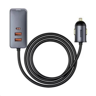 Baseus rychlo nabíječka do auta s prodlužovacím kabelem 3x USB-A, 1x Type-C 120W šedá