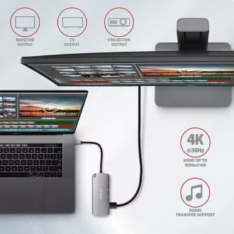 AXAGON HMC-6M2, USB 3.2 Gen 1 hub, porty 2x USB-A, HDMI, RJ-45 GLAN, SATA M.2 slot, PD 100W, kabel USB-C 18cm