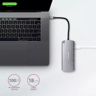 AXAGON HMC-6M2, USB 3.2 Gen 1 hub, porty 2x USB-A, HDMI, RJ-45 GLAN, SATA M.2 slot, PD 100W, kabel USB-C 18cm