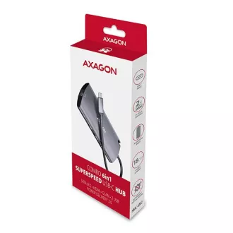 AXAGON HMC-6M2, USB 3.2 Gen 1 hub, porty 2x USB-A, HDMI, RJ-45 GLAN, SATA M.2 slot, PD 100W, kabel USB-C 18cm