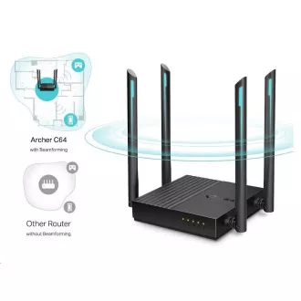 TP-Link Archer C64 OneMesh/EasyMesh WiFi5 router (AC1200, 2, 4GHz/5GHz, 4xGbELAN, 1xGbEWAN)