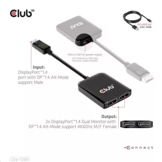 Club3D hub MST USB-C na DisplayPort, 4K60Hz (M/F) Club3D hub MST USB-C na DisplayPort, 4K60Hz (M/F)