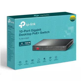 TP-Link CCTV switch TL-SG1210MP (8xGbE, 1xGbE uplink, 1xGbE/SFP combo uplink, 8x PoE+, 123W, fanless)