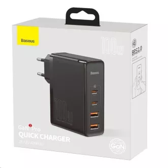 Baseus GaN2 Pro rychlonabíjecí adaptér 2x Type-C + 2x USB-A 100W černá
