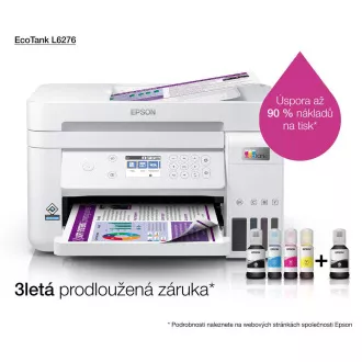 EPSON tiskárna ink EcoTank L6276, 3v1, A4, 1200x4800dpi, 33ppm, USB, Wi-Fi, LAN, bílá, Záruka 5 let po registraci zdarma