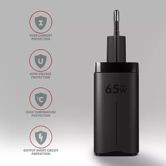 AXAGON ACU-DPQ65, GaN nabíječka do sítě 65W, 3x port (USB-A + dual USB-C), PD3.0/QC4+/PPS/Apple, černá