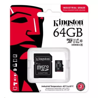 Kingston MicroSDXC karta 64GB microSDXC Industrial C10 A1 pSLC Card + SD Adapter