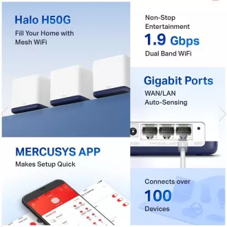 MERCUSYS Halo H50G(3-pack) Aginet WiFi5 Mesh (AC1900, 2, 4GHz/5GHz, 3xGbELAN/WAN)