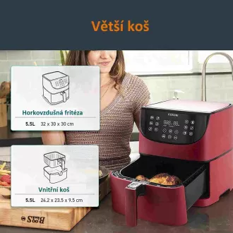 Cosori CP158-AF PREMIUM – 5.5L horkovzdušná fritéza + 5x špíz a gril. rošt, red