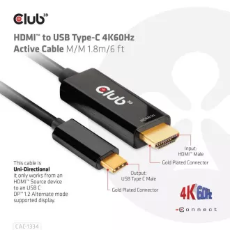 Club3D aktivní kabel HDMI na USB-C, 4K60Hz, 1.8m, M/M