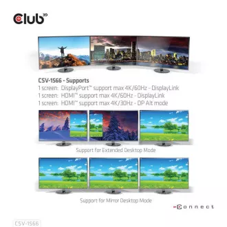 Club3D Dokovací stanice USB-C, Triple Display DP Alt mode Displaylink Dynamic PD Charging Dock with 120 Watt PS
