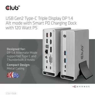 Club3D Dokovací stanice USB-C 12v1, 1xDP, 2xHDMI, 1xVGA, 2xUSB-C, 4xUSB, 1xRJ45, 1x3.5mm, šedá