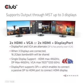 Club3D Dokovací stanice USB-C 12v1, 1xDP, 2xHDMI, 1xVGA, 2xUSB-C, 4xUSB, 1xRJ45, 1x3.5mm, šedá