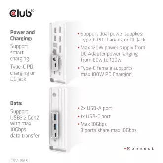 Club3D Dokovací stanice USB-C 12v1, 1xDP, 2xHDMI, 1xVGA, 2xUSB-C, 4xUSB, 1xRJ45, 1x3.5mm, šedá