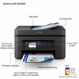 EPSON tiskárna ink WorkForce WF-2870, A4, 5760x1440 dpi, 33 ppm, USB, WiFi, LAN, LCD