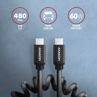 AXAGON BUCM-CM10TB, TWISTER kabel USB-C <-> USB-C, 0.6m, USB 2.0, PD 60W 3A, ALU, tpe, černý