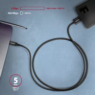 AXAGON BUMM3-CM10AB, SPEED kabel Micro-B USB <-> USB-C, 1m, USB 3.2 Gen 1, 3A, ALU, tpe, černý