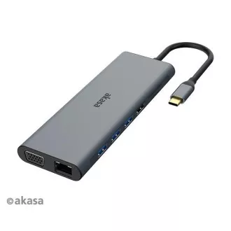 AKASA Dokovací stanice USB-C 14v1, USB-C (power+data), USB 2.0, 2xHDMI, VGA, RJ45, USB 3.2, čtečka karet, 3, 5mm jack