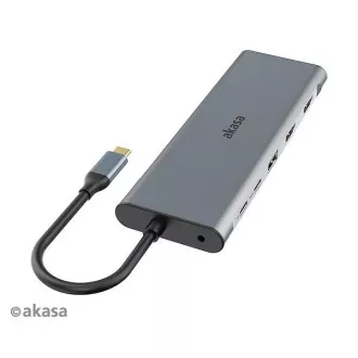 AKASA Dokovací stanice USB-C 14v1, USB-C (power+data), USB 2.0, 2xHDMI, VGA, RJ45, USB 3.2, čtečka karet, 3, 5mm jack