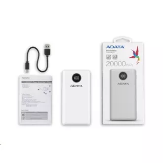 ADATA PowerBank P20000QCD - externí baterie pro mobil/tablet 20000mAh, 2, 1A, bílá (74Wh) ADATA PowerBank P20000QCD - externí baterie pro mobil/tablet 20000mAh, 2, 1A, bílá (74Wh)