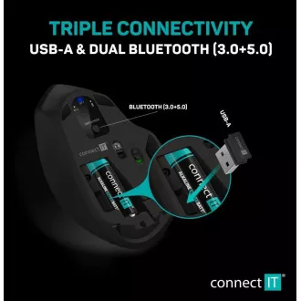 CONNECT IT Triple SmartSwitch bezdrátová myš, 2.4 GHz & BT, černá