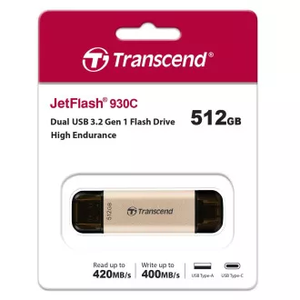 TRANSCEND Flash Disk 512GB JetFlash®930C, TLC, USB 3.2/USB Type C (R:420/W:400 MB/s) černý