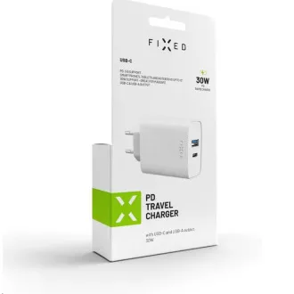 Fixed nabíječka do sítě, konektor USB-C + USB-A, podpora PD, 30 W, bílá Fixed nabíječka do sítě, konektor USB-C + USB-A, podpora PD, 30 W, bílá
