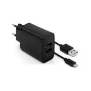 Fixed nabíječka do sítě, konektor 2x USB-A, kabel USB -> Lightning (MFI) délka 1 m, 15 W, černá
