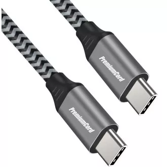 PREMIUMCORD Kabel USB-C M/M, 100W 20V/5A 480Mbps bavlněný oplet, 0, 5m