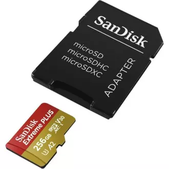 SanDisk micro SDXC karta 256GB Extreme PLUS (200 MB/s Class 10, UHS-I U3 V30) + adaptér