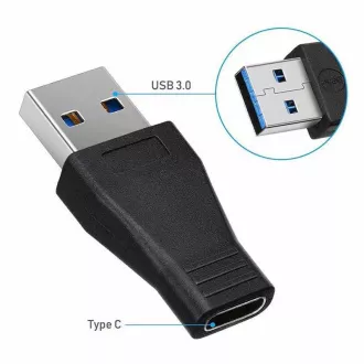 PremiumCord USB redukce USB 3.0 A - USB-C (M/F), černá